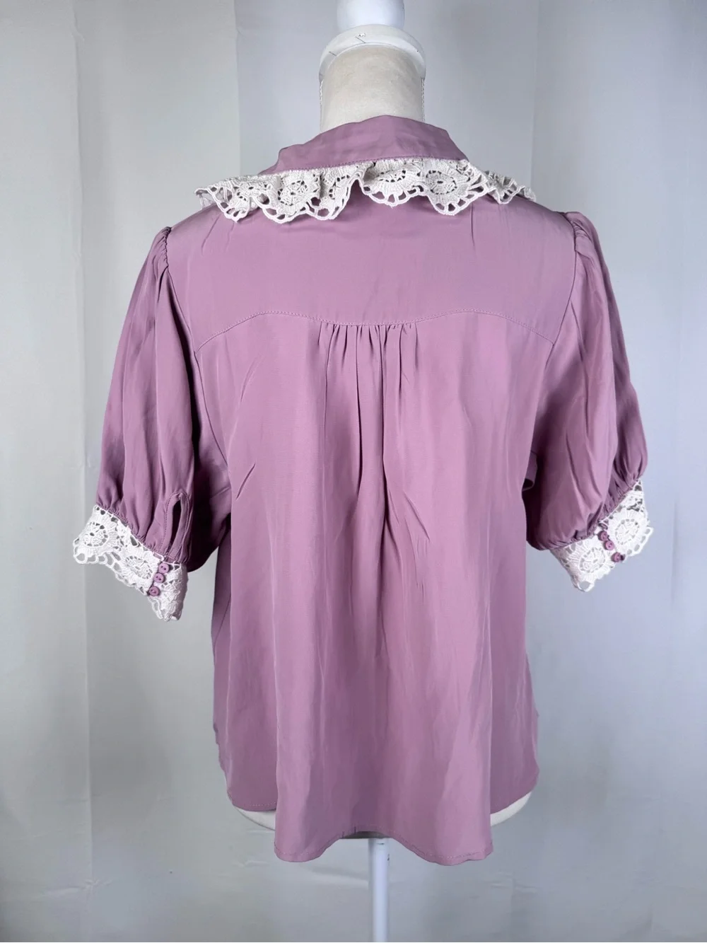 Free People My Love Blouse Pale Mauve Lace Collar Puff Sleeve Top S NWT